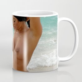 9037-SS Beautiful Naked Woman Nude Beach Sand Surf Big Breasts Long Black Hair Sexy Erotic Art Coffee Mug