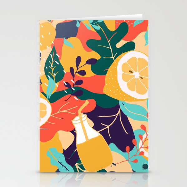 Colorful Tropical Citrus and Leaves Pattern  Stationery Cards