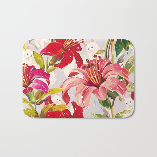 Patron flowers and cats Bath Mat