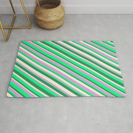 [ Thumbnail: Beige, Plum, Green, and Sea Green Colored Striped Pattern Rug ]