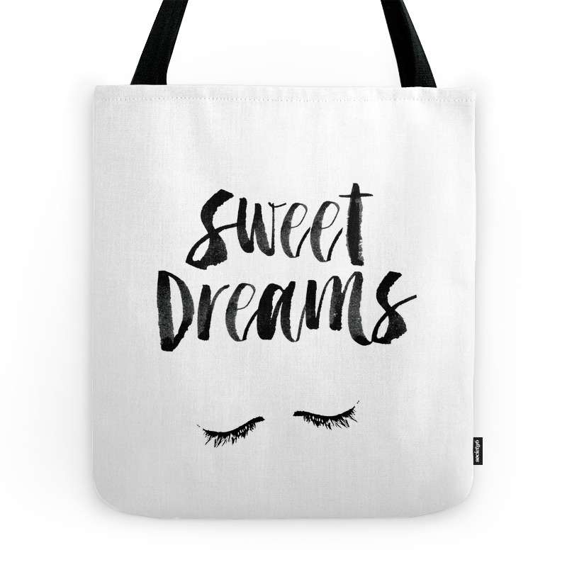 Sweet Dreams Black And White Contemporary Minimalist Typography Poster Home Wall Decor Bedroom Art Tote Bag by themotivatedtype