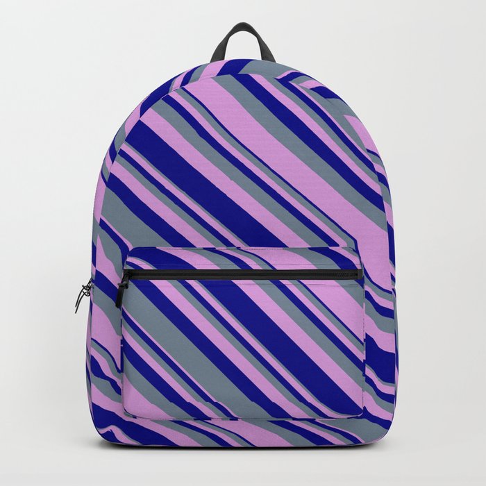 Light Slate Gray, Plum, and Dark Blue Colored Lines/Stripes Pattern Backpack