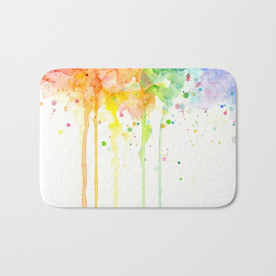 Watercolor Rainbow Splatters Abstract Texture Bath Mat
