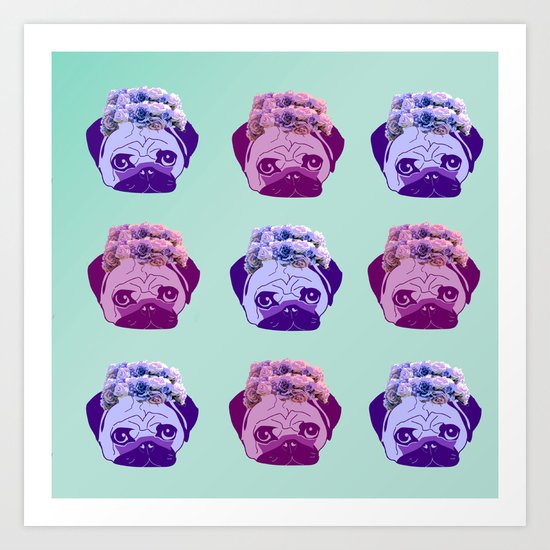 crowned pug pattern Art Print