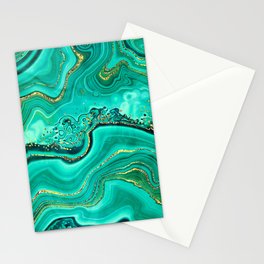 Emerald Green + Gold Abstract Geode Ripples Stationery Card