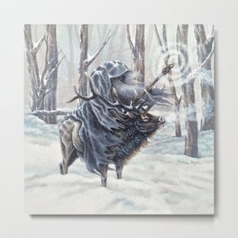 Wizard Riding an Elk in the Snow Metal Print