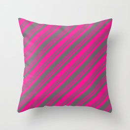 [ Thumbnail: Deep Pink & Dim Grey Colored Lined Pattern Throw Pillow ]