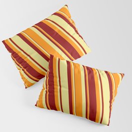 [ Thumbnail: Tan, Dark Orange, and Dark Red Colored Lined Pattern Pillow Sham ]