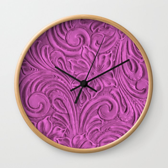 Bright pink tooled leather Wall Clock
