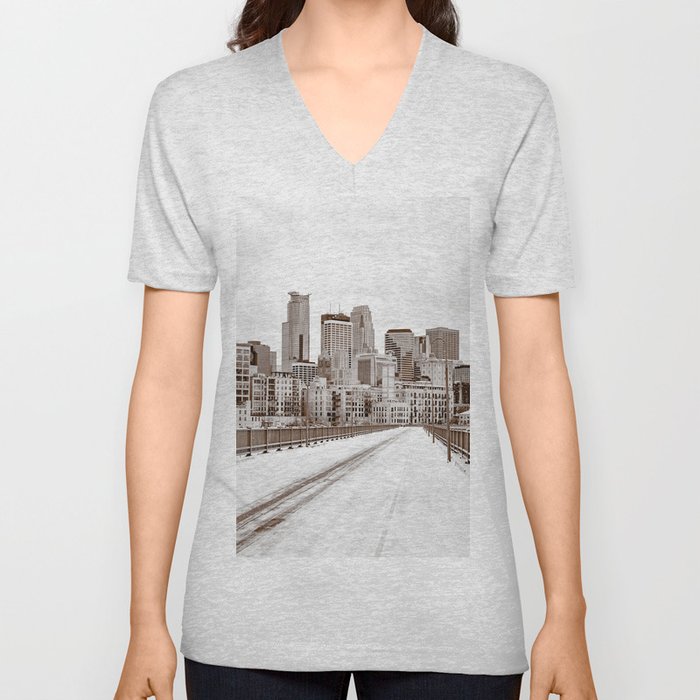 Minneapolis Skyline Stone Arch V Neck T Shirt