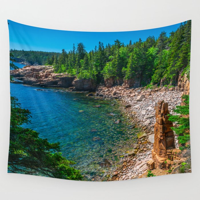 Acadia National Park Ocean Rocky Cliff Print Wall Tapestry