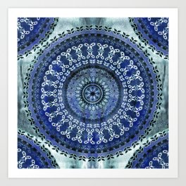 Vintage Blue Wash Mandala Art Print
