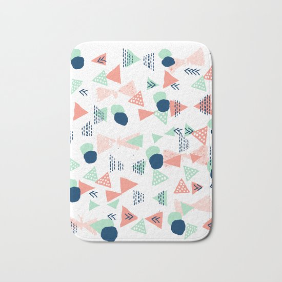 Navy painted shapes polka dots minimal basic decor mint peach and blue pattern Bath Mat
