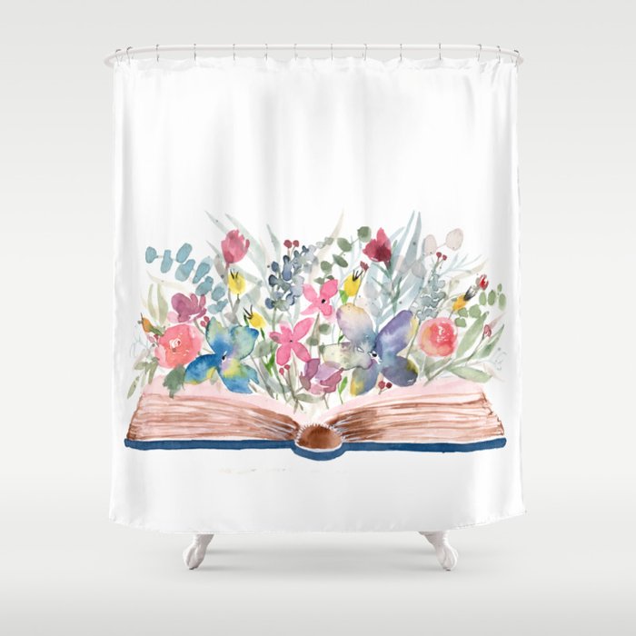 Open book Garden | Watercolor | Art Shower Curtain