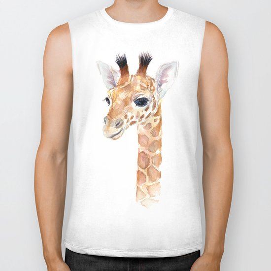Baby Giraffe Cute Animal Watercolor Biker Tank
