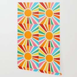 Retro Sunrise: Rainbow Edition Wallpaper | 90S, Pop, Happy, Sun, Sunrise, Mid Century, Rainbow, 80S, Graphicdesign, Pattern 