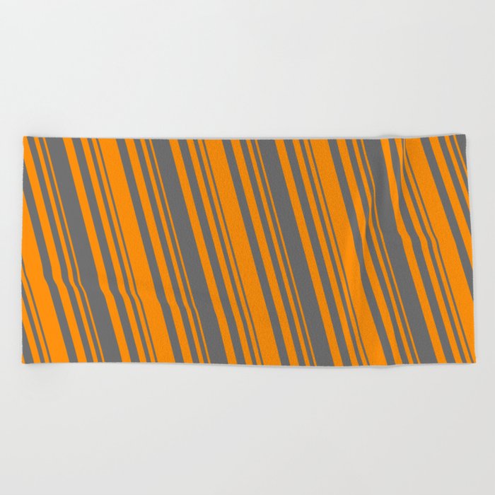 Dark Orange and Dim Grey Colored Pattern of Stripes Beach Towel