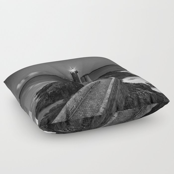 France twilight beach; Petit-Minou point lighthouse on the French Brittany coastal Cote d'azur black and white photograph - photography - photographs Floor Pillow