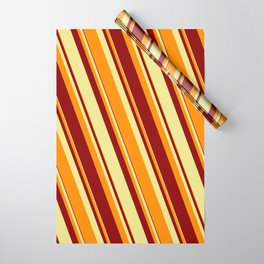 [ Thumbnail: Tan, Dark Orange, and Dark Red Colored Lined Pattern Wrapping Paper ]