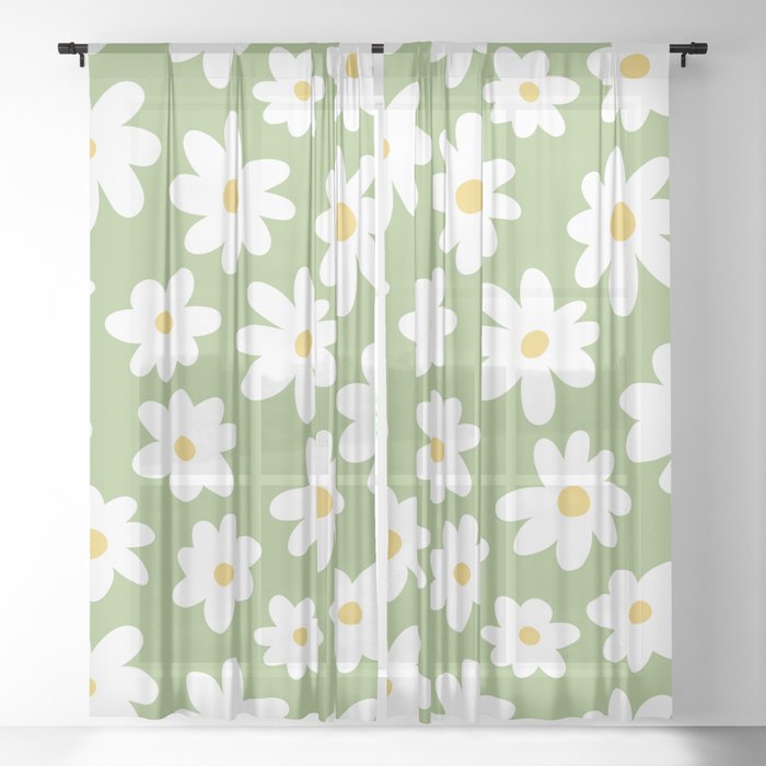 Daisy Flower Pattern (green/white/yellow) Sheer Curtain