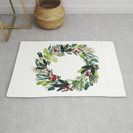 Watercolor Loose Christmas Wreath Rug