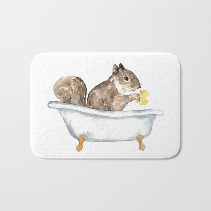 Squirrel taking bath watercolor Bath Mat