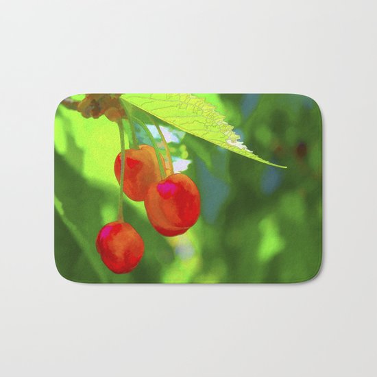 Red Cherries Painting Bath Mat