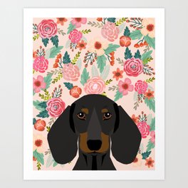 Dachshund florals cute pet gifts black and tan dachshund gifts for dog lover with weener dog Art Print