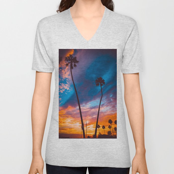 Sunset in California V Neck T Shirt