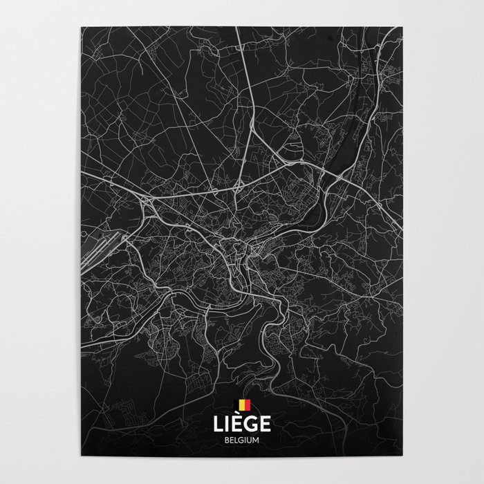 Liege, Belgium - Dark City Map Poster