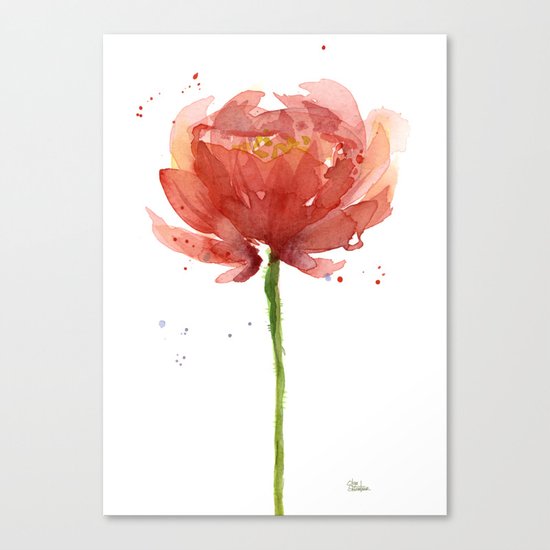 Red Flower Watercolor Floral Painting Canvas Print