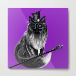 Steampunk Cat in Steampunk Hat Metal Print