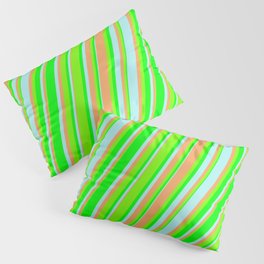 [ Thumbnail: Turquoise, Brown, Green, and Lime Colored Lines Pattern Pillow Sham ]