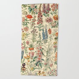 Vintage Floral Drawings // Fleurs by Adolphe Millot XL 19th Century Science Textbook Artwork Beach Towel