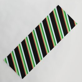 [ Thumbnail: Red, Green, Forest Green, Light Cyan, and Black Colored Stripes/Lines Pattern Yoga Mat ]