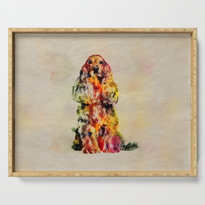English Cocker Spaniel Dog Digital Art Serving Tray By K9printart
