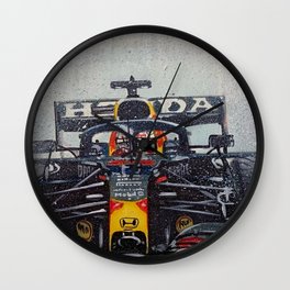 Verstappen, racing on a wet track Wall Clock