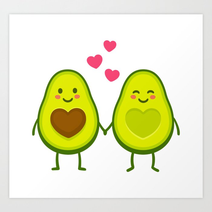 Cute avocados in love Art Print