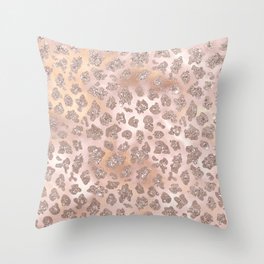 Rosegold Blush Leopard Glitter   Throw Pillow