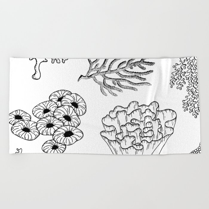 Corals Pattern Black and White Beach Towel