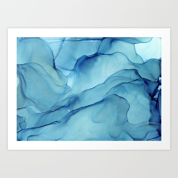Blue Marble Waves Ink Painting Art Print