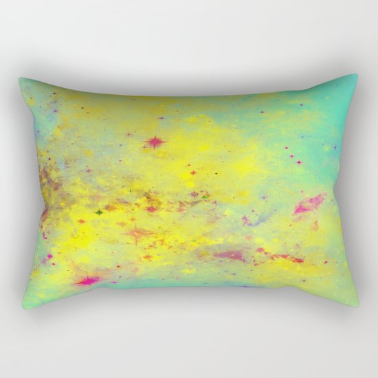 Pink Stars - Abstract space painting in yellow, blue and pink Rectangular Pillow