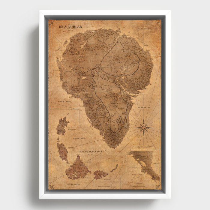 Jurassic Park Map Sepia Framed Canvas By Fabled Creative Society6 