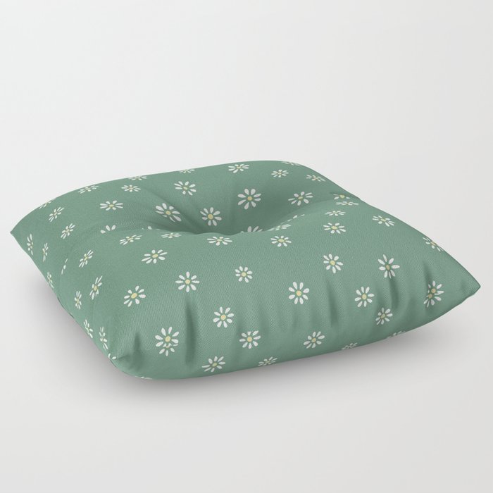 Small Retro Daisys - Green Floor Pillow by Fallon Keavney