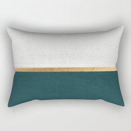 Deep Green, Gold and White Color Block Rectangular Pillow