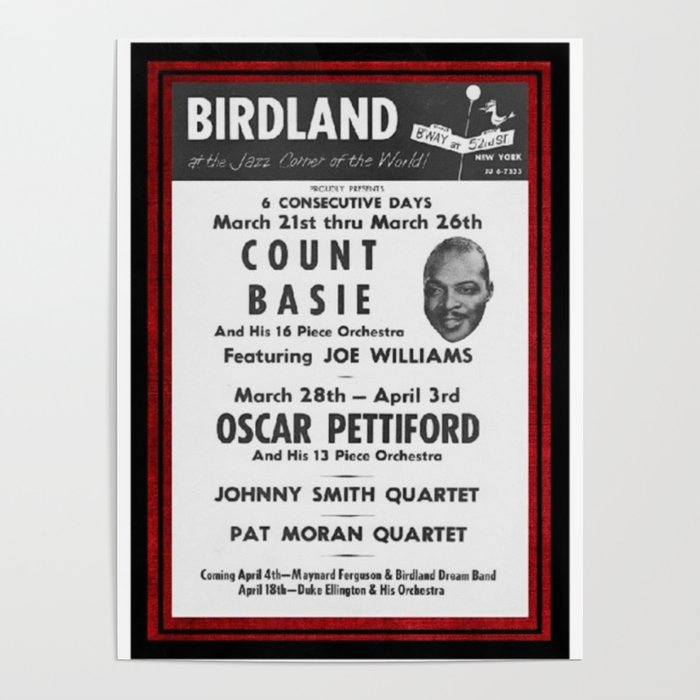 Vintage Birdland Jazz Club Count Basie Orchestra Concert NYC Broadway Advertising Poster Poster