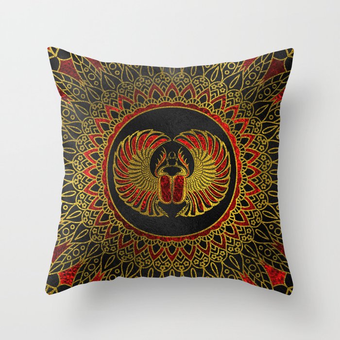 Egyptian Scarab Beetle - Gold and red  metallic Throw Pillow