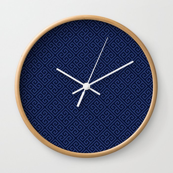 Navy Geometric Greek Key Pattern Wall Clock By Doodlesdesigns Society6