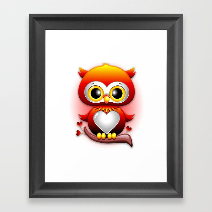 Baby Owl Love Heart Cartoon  Framed Art Print