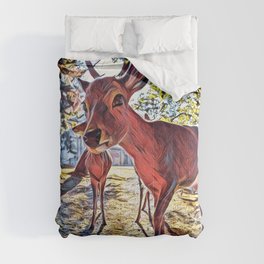 Deer Photo Bomb - Realistic Deer Drawing Comforter